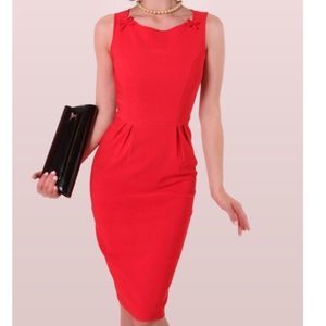 Tatyana Bettie Page red Gigi bow wiggle retro vintage pinup midi dress